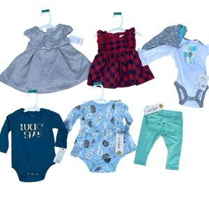 Cat & Jack Baby Girl 0-3 Months Lot of 6 Dresses Rompers Pants‎ -  Silver, Plaid